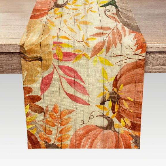 Fall Kitchen Table Runner for Farmhouse Party Holiday Dinnner, Funny Gnomes Yellow Leaf Autumn Table Runner Dresser Scarves Dining Table Decor, Washable Coffee Table Runners 13x72 inch