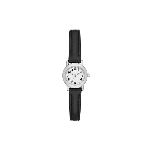 Time and Tru Women's Silver Tone Watch with Faux Leather Strap