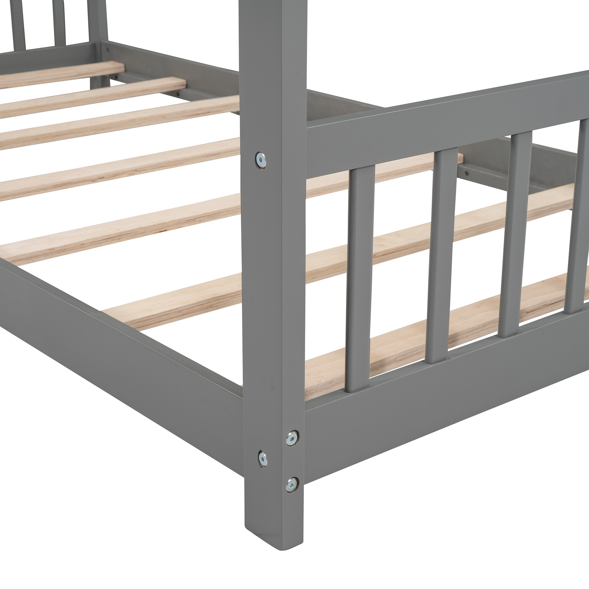 AUKFA House Twin Wood Canopy Beds for Kids Teens - Toddler Floor Bed Twin Platform Bed - Kids Bedroom Furniture - Gray