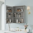 thumbnail image 2 of ANGELES HOME 24"x 30" Wall Mounted Bathroom Medicine Cabinet with Mirror, 3 Tier Wooden Mirror Cabinet Storage Organizer with 2 Shelves Single Soft-Close Door, Gray, 2 of 13