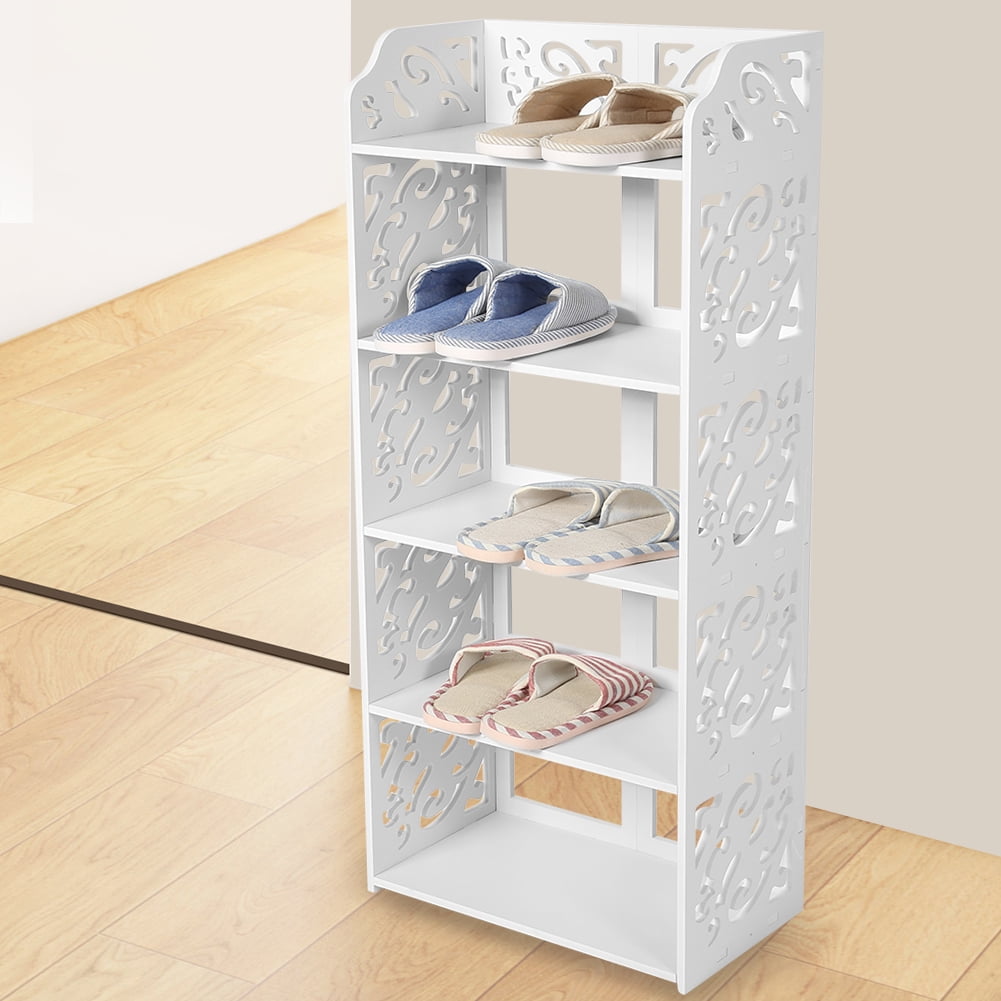 Modern Carved 5 Tiers Shoe Storage Cabinet Rack Organiser Shelf Unit for Hallway Entryway White Shoe Rack 40 x 23 x 90cm 