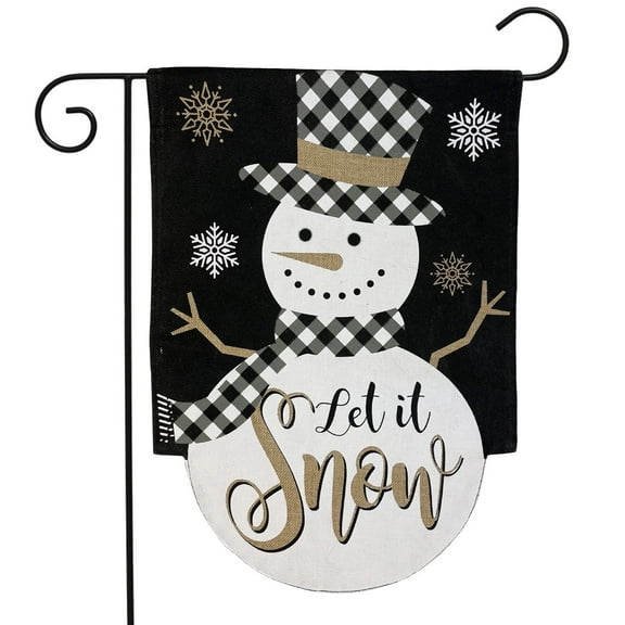 Briarwood Lane Checkered Snowman Burlap Winter Garden Flag