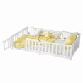 thumbnail image 4 of Mirightone Twin Size Floor Bed , Wood Montessori Floor Beds with Fence Railings, Door & Slats Support, Twin Playhouse Bed Frame, (White), 4 of 7