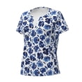 thumbnail image 2 of Naloa Blue Ink Flowers Print T-Shirts Short Sleeve V Neck Tees for Women Fashion Tops Trendy Lightweight Soft Casual Summer Outfits Clothes, 2 of 5