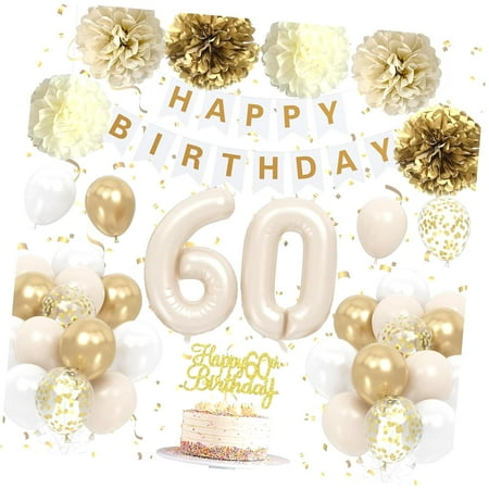SKYSONIC 40th Birthday Decorations for Women Retro Birthday Balloons, Happy 40th Banner, Cake Topper, Pom Pom, Rose Number 40 Balloon for Her 40th Birthday Party Supplies