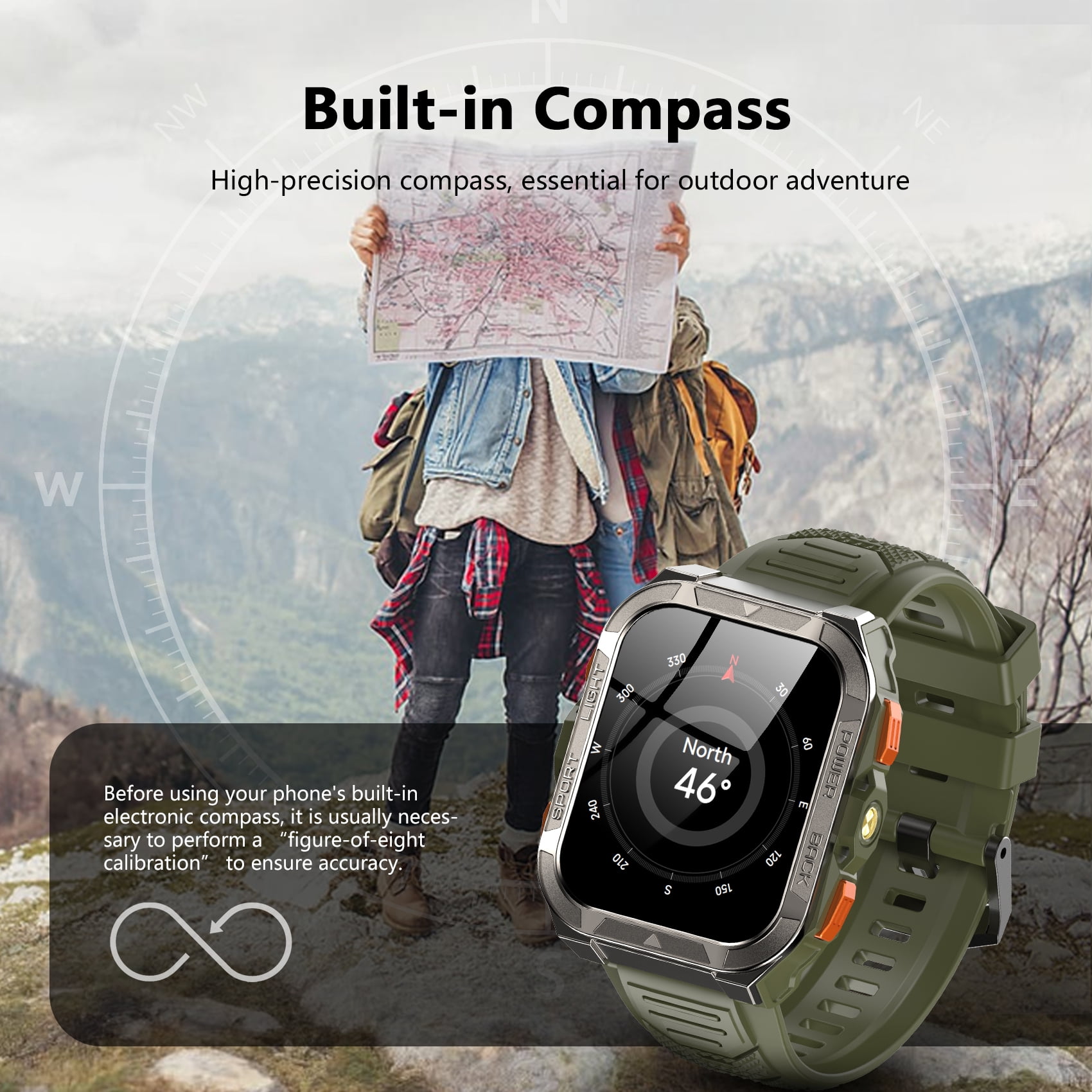 LUOMATE Smart Watch for Men with Bluetooth Calling, Rugged Military Smartwatch with Flashlight & GPS, Waterproof Fitness Tracker with Dual Straps for Android iPhone