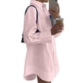 thumbnail image 4 of Duoif Womens Dresses, Shirt Dress Collar Top, V-Neck Long Sleeve Dresses for Women Pink L, 4 of 9