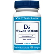 Vitamin D3 5000IU Softgel, Supports Bone Immune Health, Aids in Cellular Growth Calcium Absorption, Gluten Free Once Daily Formula (100 Softgels) by The Vitamin Shoppe