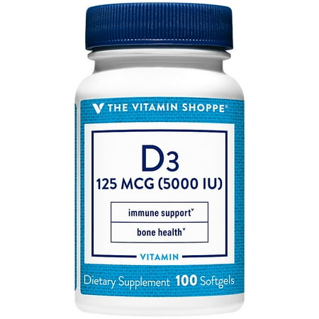Vitamin D3 5000IU Softgel, Supports Bone Immune Health, Aids in Cellular Growth Calcium Absorption, Gluten Free Once Daily Formula (100 Softgels) by The Vitamin Shoppe