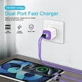 thumbnail image 3 of Hootek 2 Pack Dual Port 6FT Wall Plug Charger Block with 2Pack Charging Cord Type C Cable USB C Cables USB Brick Charger Box USB Wall Charger Block, Fast Charging Block for Samsung,White+Purple, 3 of 8
