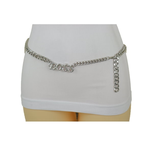 Women Silver Metal Chain Band Belt Hip Waist BOSS Charm M L XL