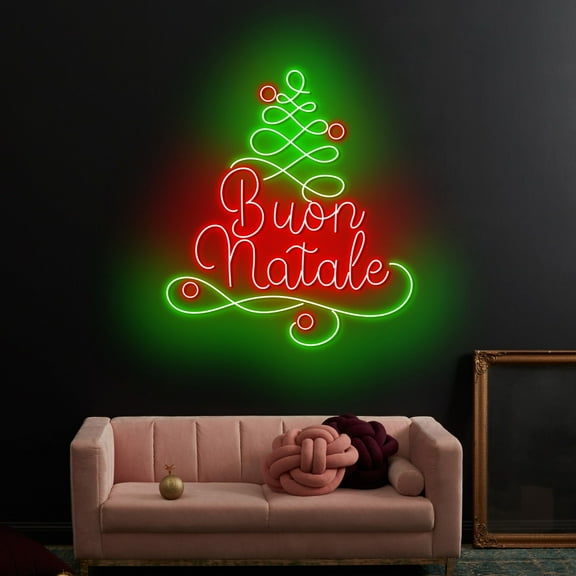 Craftnamesign Buon Natale Neon Sign, Merry Christmas Tree Led Light, Christmas Tree Wall Art