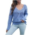 thumbnail image 2 of HongQid Women's V Neck Long Sleeve Pullover Sweater Lightweight Knit Sweaters Novelty Sweaters, 2 of 9