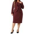 thumbnail image 2 of DARING DIVA Women's Plus 2 Pieces Dress Suits Blazers and Sleeveless Dress Burgundy 1X, 2 of 6