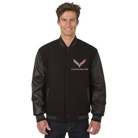 Mens Chevy Corvette Wool & Leather Reversible Jacket with Embroidered