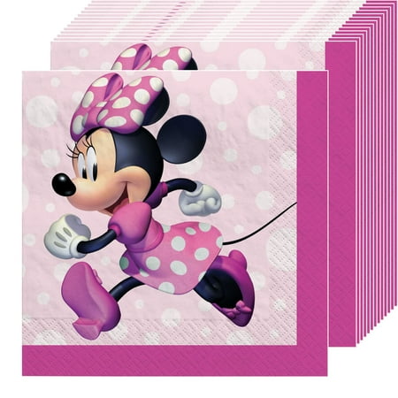 Minnie Mouse Forever Beverage Napkins - 5"x5" Pack Of 16, Vibrant Pink Paper Napkins & Durable Quality, Perfect For Themed Parties & Celebrations