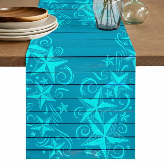 American Star Table Runner 70 Inches, Blue Red Patriotic 4th of July Cyan Wood Bed Runner Dresser Scarves Tabletop for Indoor Outdoor Parties/Ceremony/Banquet, 13" x 70"