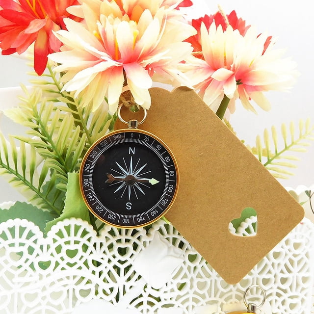 Brújula dorada para fiestas de bodas, suministros con temática de viajes, regalo de cumpleaños y bodas, colgante de brújula