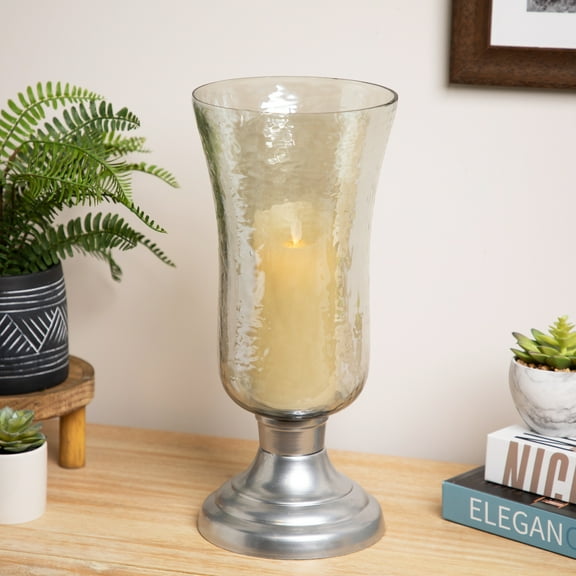 Northlight Textured Glass Hurricane Pillar Candle Holder - 15.5" - Gold
