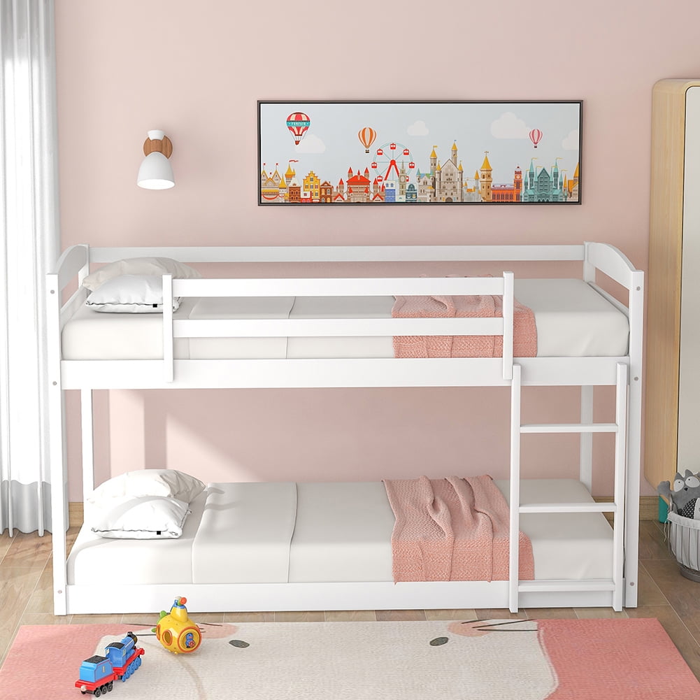 Kadyn Solid Wood Twin Bunk Bed with Ladder and Safety Rail, White Kadyn Solid Wood Twin Bunk Bed with Ladder and Safety Rail, White