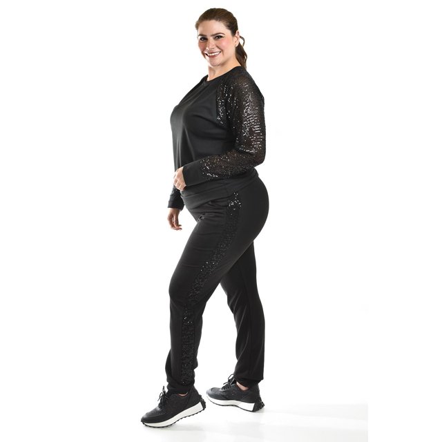 Conjunto de pants con lentejuela Roman Fashion /Tallas Extras, 8049 (Negro) negro 42