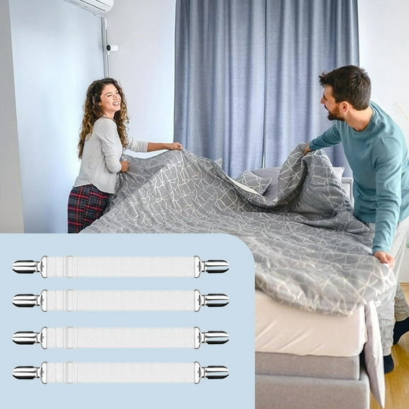 Apmemiss 4Pcs Adjustable Bed Sheet Straps Clips, Elastic Mattress Sheet Fasteners Holder and Suspenders, Grippers to Hold Sheet, Mattress, Sofa, Couch, Table Cloth, Recliner Ironing Board Cover