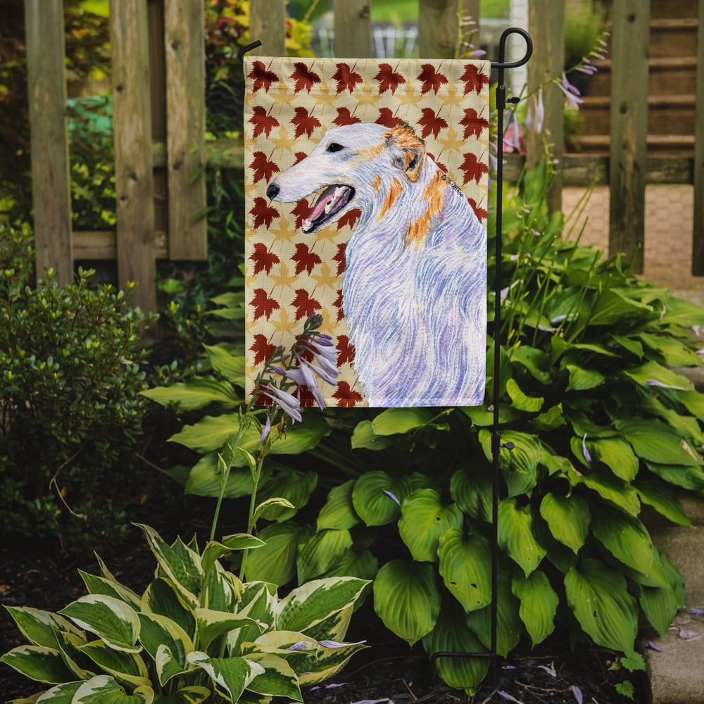 Borzoi Fall Leaves Portrait Garden Flag
