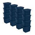 thumbnail image 1 of Sterilite Lidded Stackable 18 Gallon Storage Tote Container, Blue, 16 Pack, 1 of 6