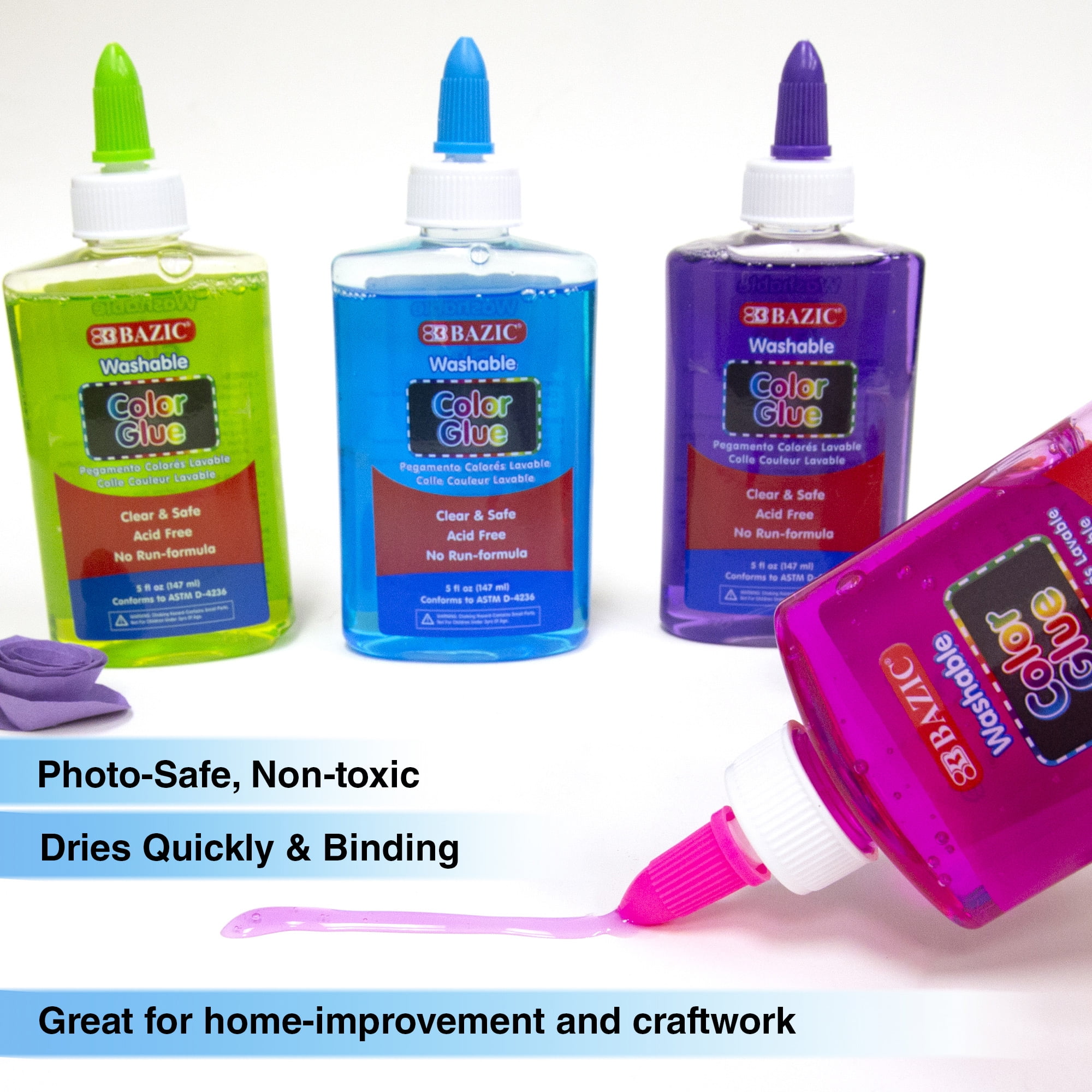 BAZIC Washable Clear School Glue 5 Oz Liquid Clear Glues Making Slime, 24-Pack