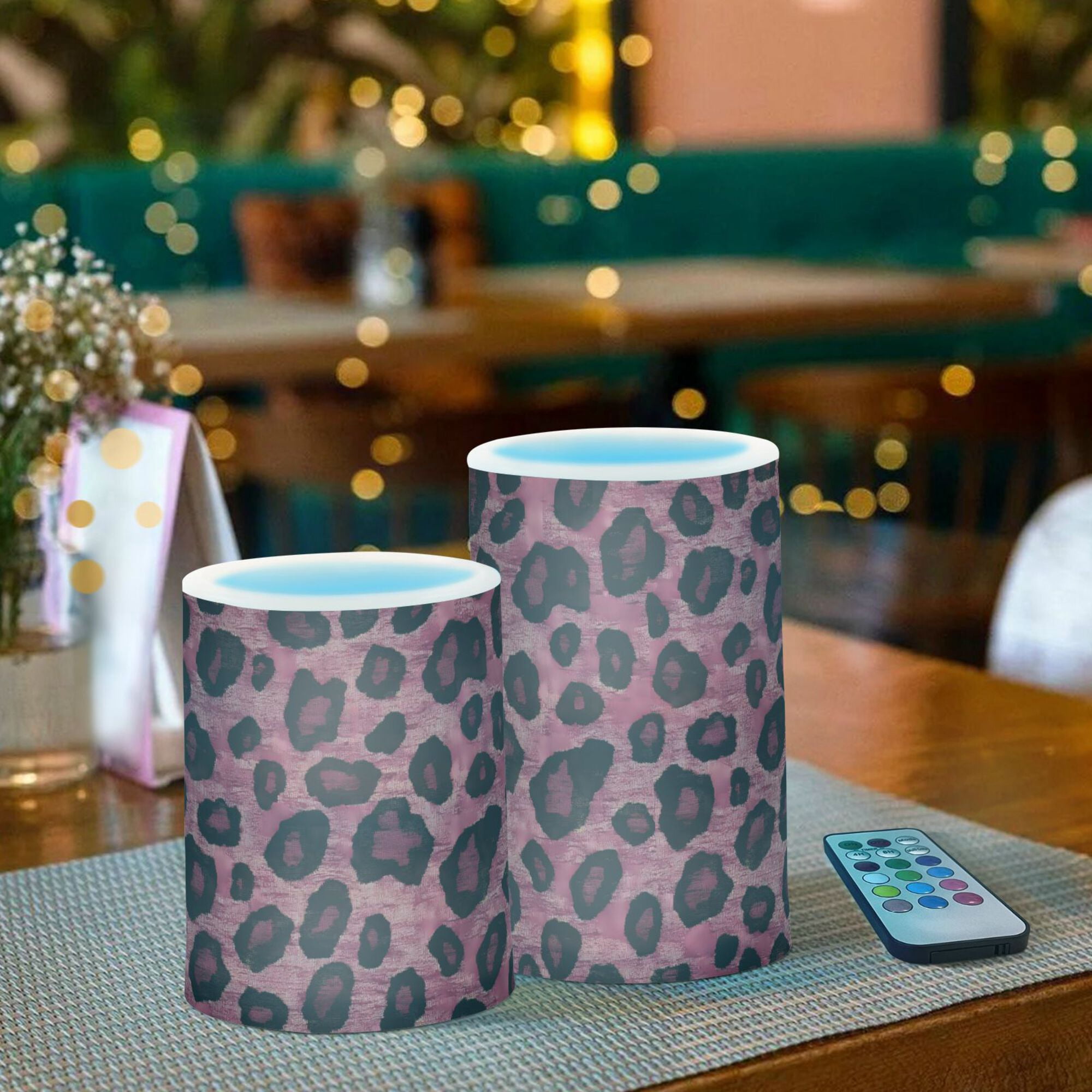 Yayeee Flameless Candles with Remote Flickering Battery Operated Multi Color Changing, Deep Red Leopard Pattern
