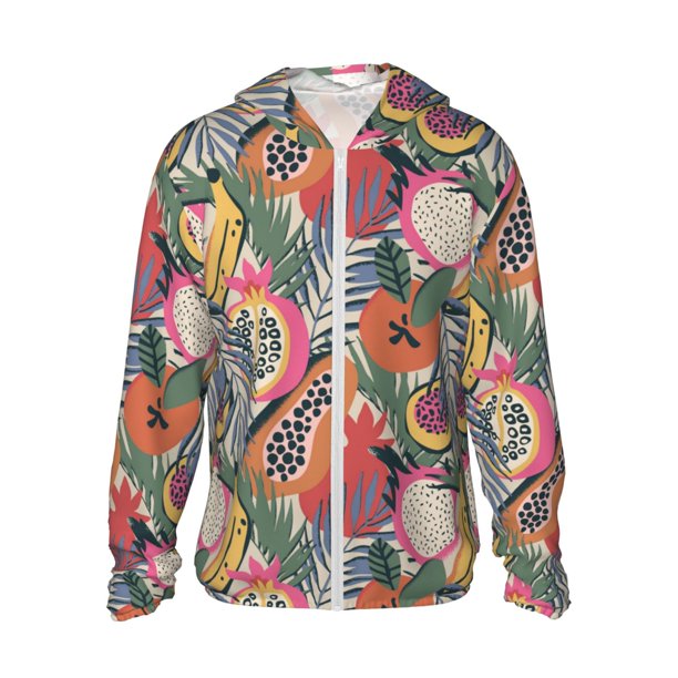 Fotbe Tropical Fruit Chaqueta con Protección Solar UPF 50+ para Hombre y Mujer, Camisa con Capucha y Bolsillos-3X-Large