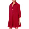 thumbnail image 2 of Vestido camisero de manga larga liso para mujer: bajo con volantes, cuello vuelto, informal/oficina, 2 of 6