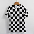thumbnail image 5 of Womens T-Shirt Classic Check Print O Neck T-Shirts Short Sleeve Black And White Funny Pattern Tops Clothing Big Size 6X, 5 of 7