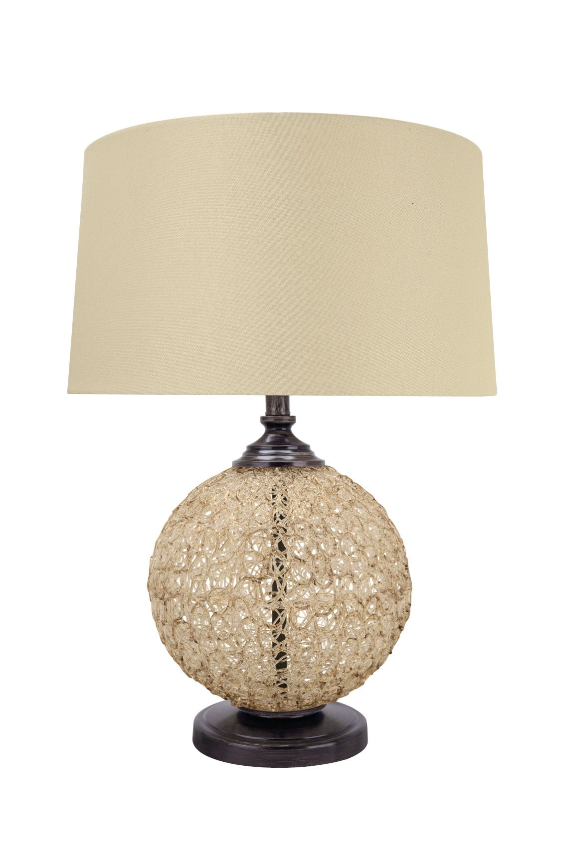 27" Bronze Table Lamp with Beige Woven Shade