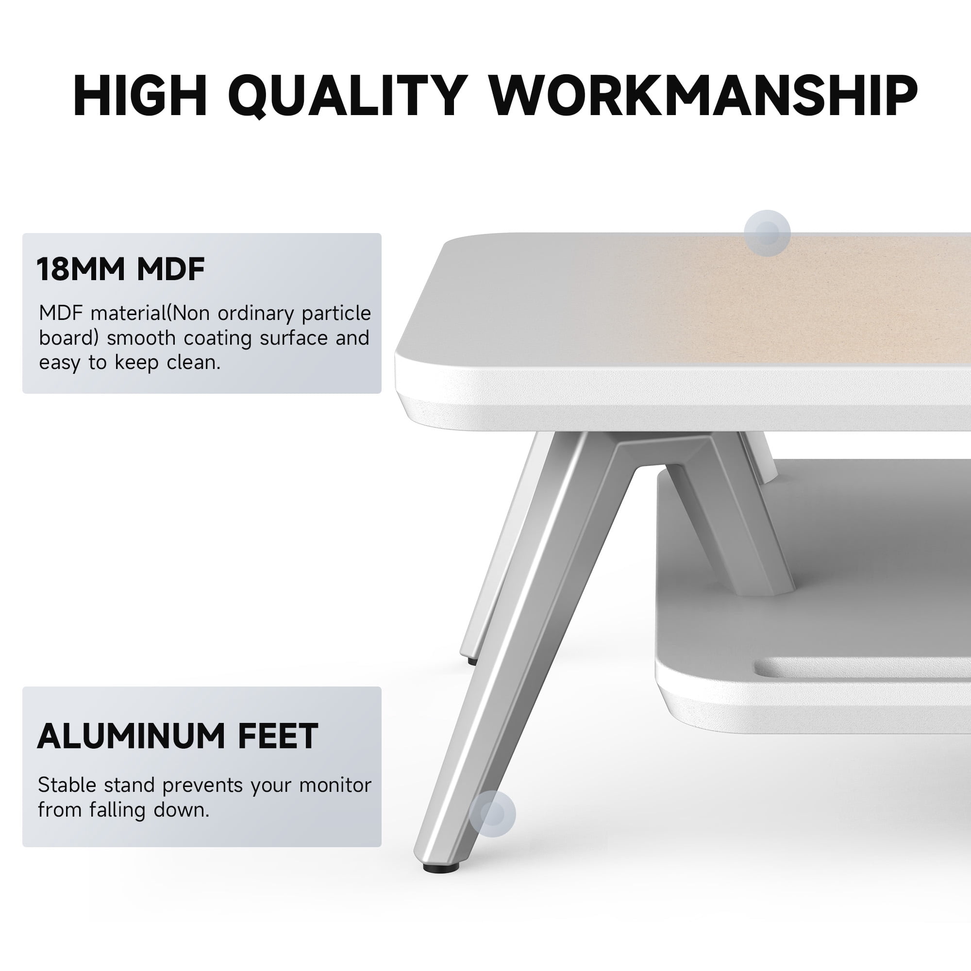 Dual Monitor Stand, 42.5 Inch Wood Desk Shelf with Storage Organizer and Cable Management for Office Desk Accessories