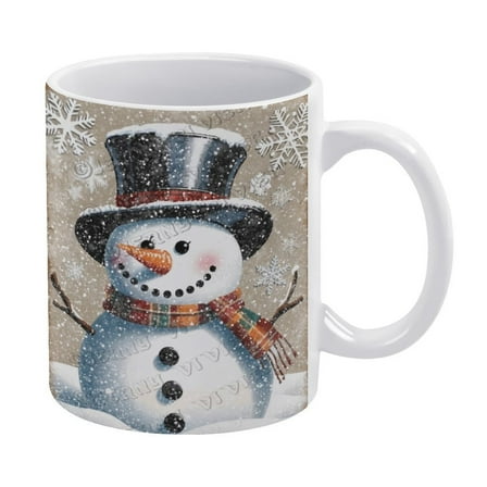 Novelty Coffee Mug - Cute Snowman Mug - 330 ml / 11 oz White Ceramic Cup - Tea Cup for Xmas Party