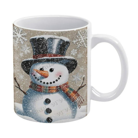 Novelty Coffee Mug - Cute Snowman Mug - 330 ml / 11 oz White Ceramic Cup - Tea Cup for Xmas Party