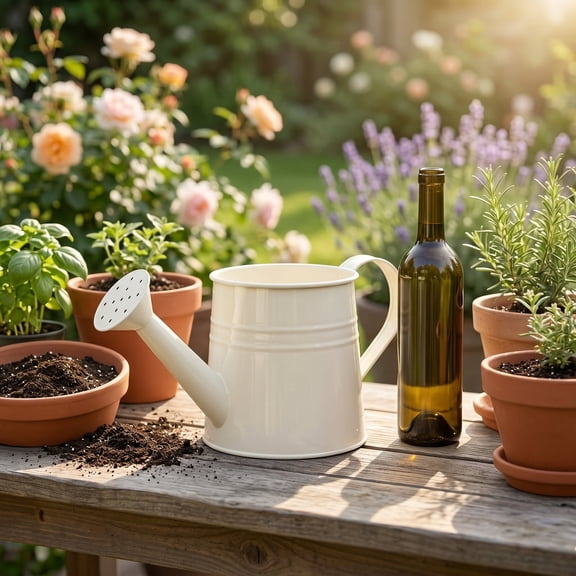 White Metal Watering Can, 1 Gallon Metal Watering Can with Removable Spout, Irrigation Tool for Outdoor Indoor Plants, Lawn & Garden