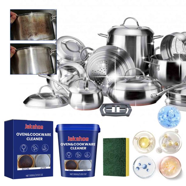 Crema limpiadora de acero inoxidable | Descontaminación fuerte para campanas de cocina y fondos de ollas | Elimina grasa, óxido, marcas de quemaduras, aceite, suciedad | Pulimento multiusos 100g +