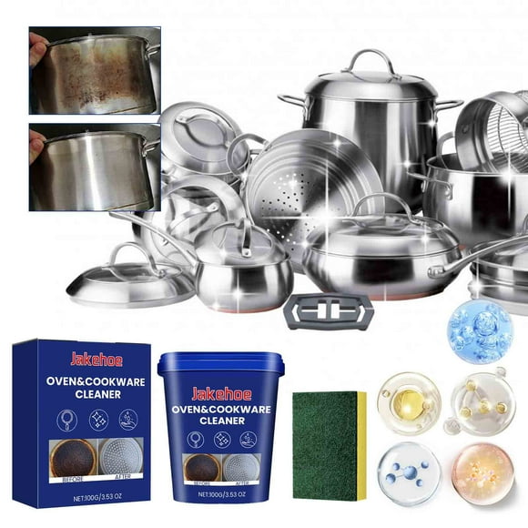 Crema limpiadora de acero inoxidable | Descontaminación fuerte para campanas de cocina y fondos de ollas | Elimina grasa, óxido, marcas de quemaduras, aceite, suciedad | Pulimento multiusos 100g +
