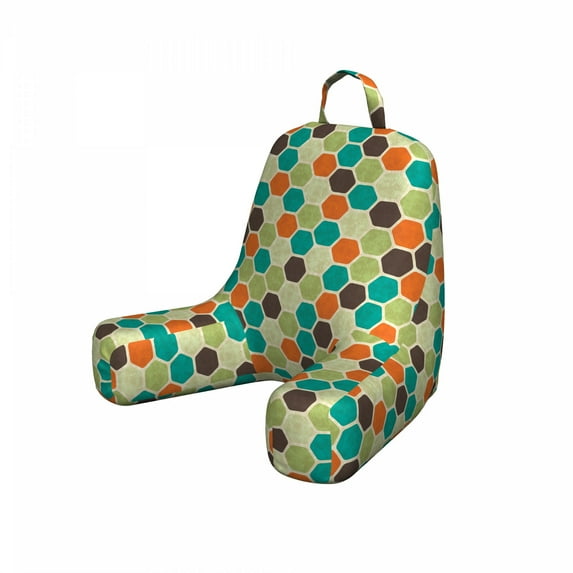 Retro Reading Pillow, Hexagonal Shapes Honeycomb Geometric Pattern with Grunge Effect and Retro Colors, Bedrest Cushion with Back Pocket and Washable Cover, 2 Sizes, by Ambesonne