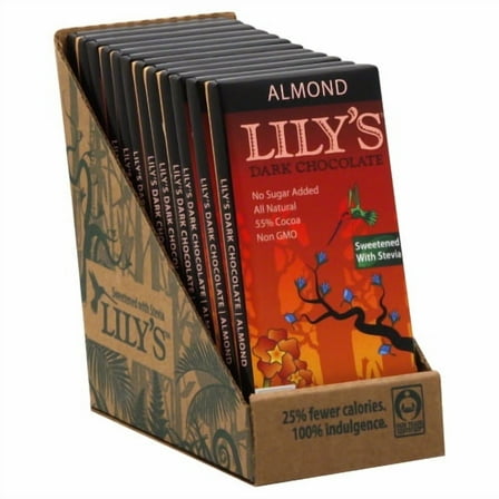 (Pack of 12) Lily's Sweets Chocolate Bar Dark Almond 3 oz