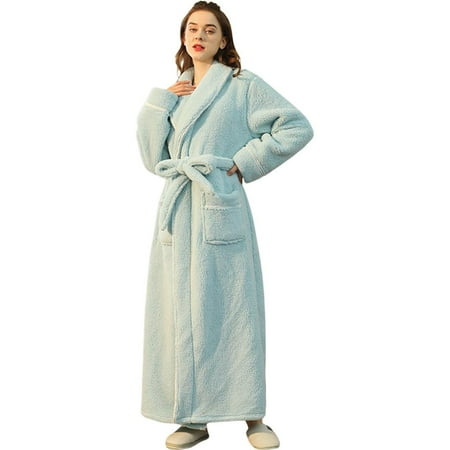 

Unisex Warm Fleece Robe Plush Bathrobe Heavyweight Full Length Long Big and Tall Warm Bathrobe