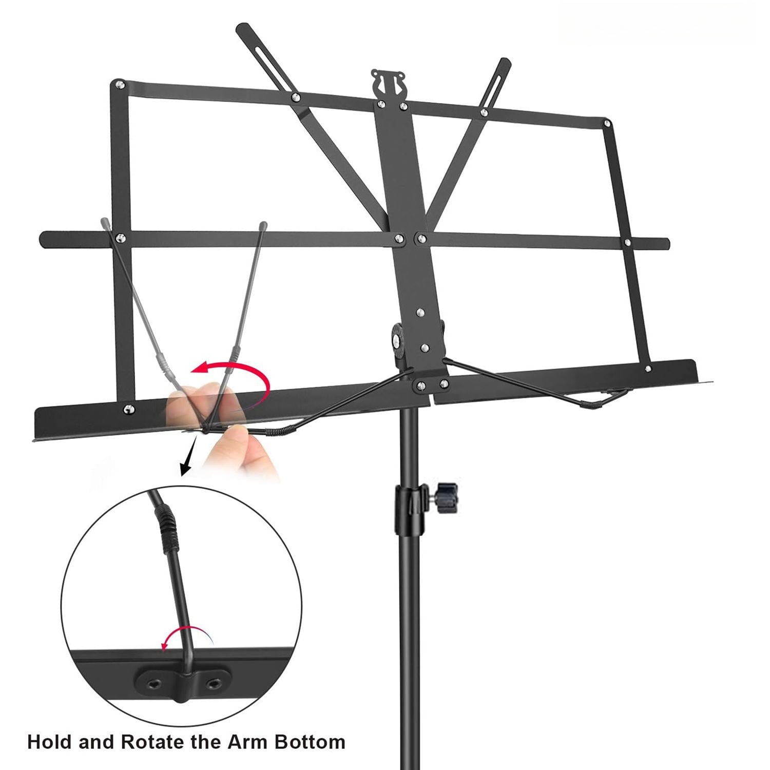 Black Portable Music Stand, Adjustable and Foldable Desktop Bookshelf, Sturdy and Stable, with Anti-slip Pads, Equipped with Storage Bag, Suitable for Schools and Choirs.
