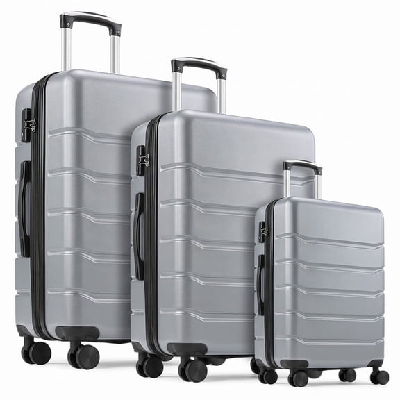 3-Piece Luggage Sets, Lightweight Hardside Suitcases with Spinner Wheels, Expandable Lightweight Rolling Suitcase Sets with TSA Lock, Light Gray(20/24/28 Inch)
