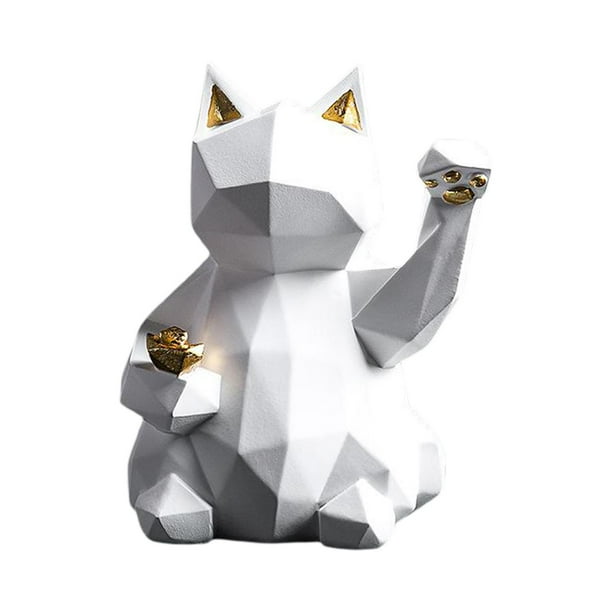 Escultura de gato, figura decorativa de oficina, artesanía de interior para amantes de los gatos. Blanco