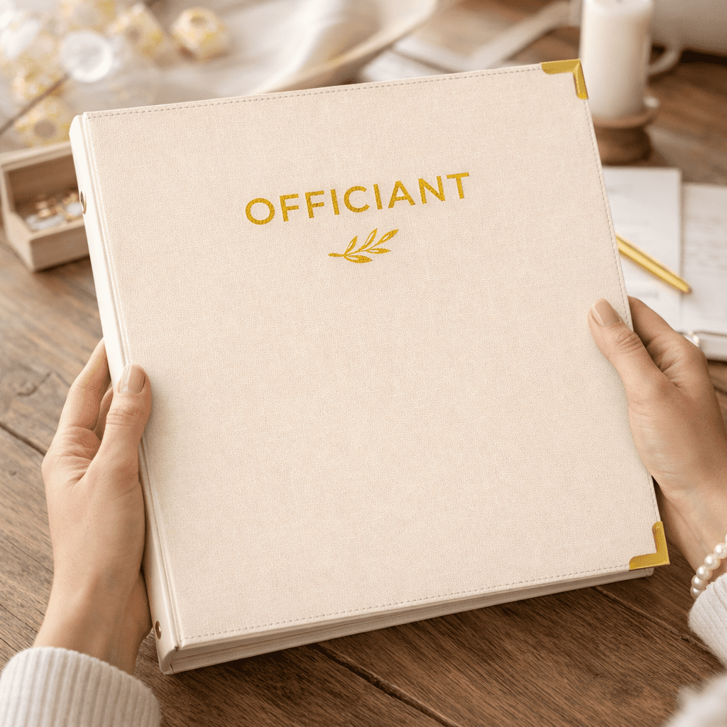 Officiant Binder, Linen 3 Ring Folder with Gold Foil Stamping, Wedding Officiant Binder for Ceremony Scripts, Vows and Documents