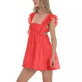 thumbnail image 7 of SCSAlgin Women’s Summer Square Neck Tie Back Ruffle Sleeve Tiered Casual A-Line Short Mini Dress, 7 of 7