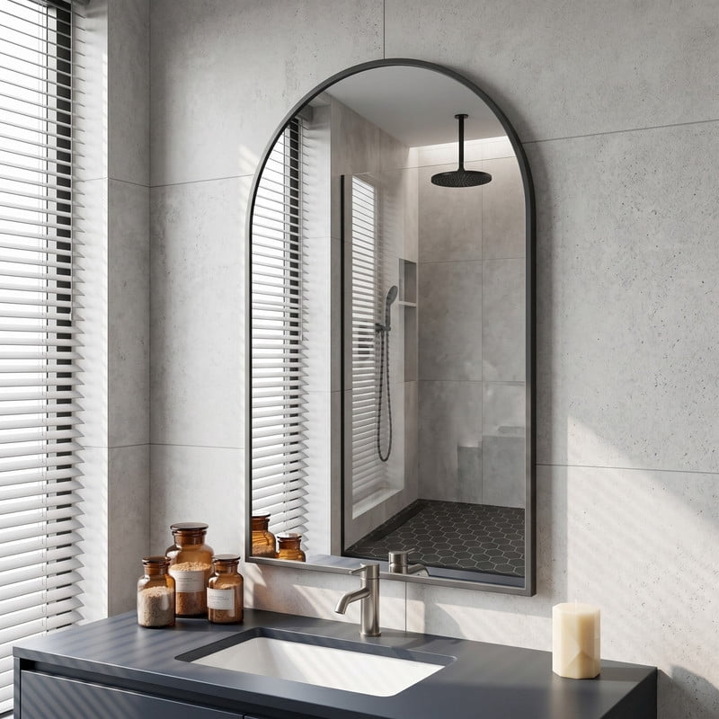 Easy4Home 41"x26"Arched Bathroom Mirror Decor Vanity Mirror Wall Mounted,Black