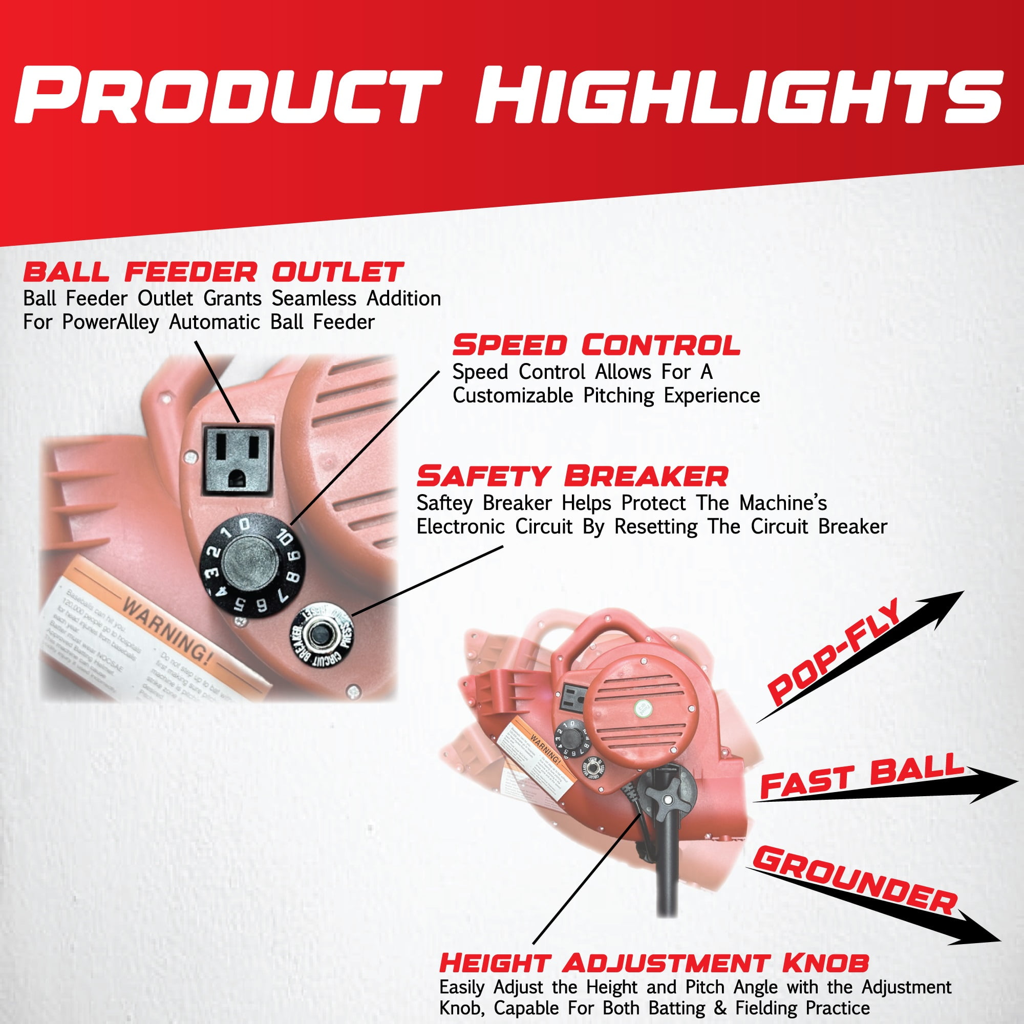 Heater Power Alley Pro Real Baseball Machine - Adjustable Design, Pitches Real Baseballs Up to 45 MPH, Accurate and Portable Training Tool for Batting, Pitching, and Field Practice